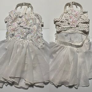 Glamour solo dance costume white lyrical rhinestoned LC-large child